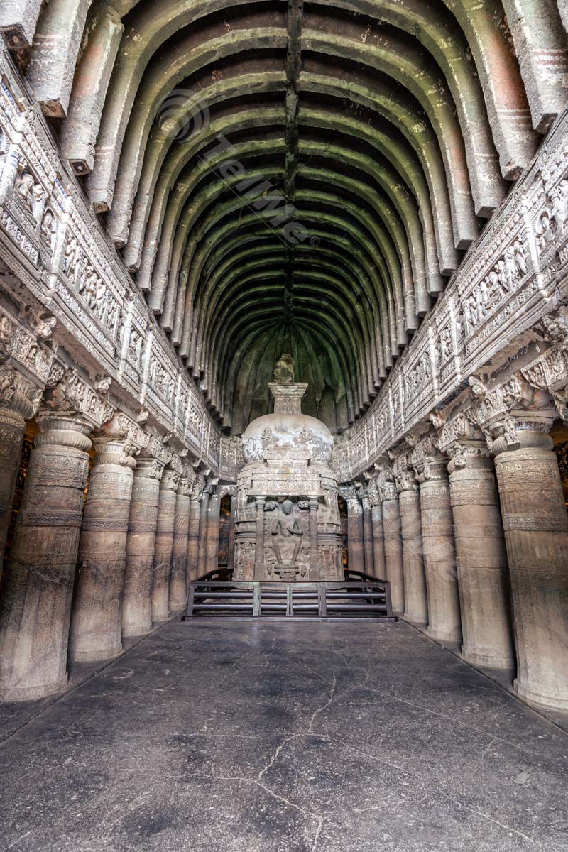 Cave 19: Stupa with Standing Buddha at Ajanta Caves, Aurangabad, Maharashtra