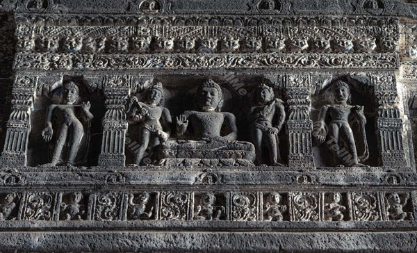 Ornate Sculptures and Carvings at Ajanta Caves, a UNESCO Site in Aurangabad (Maharashtra) in India