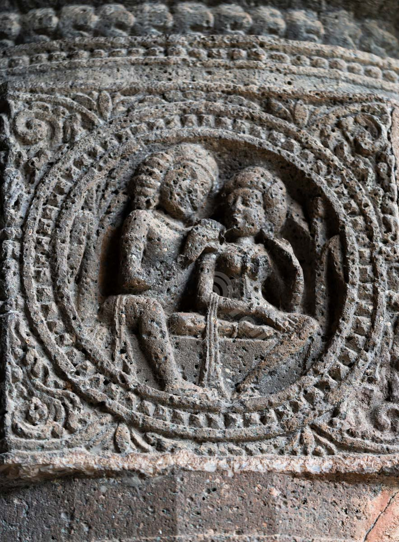 Beautiful carved scupture of King and Queen inAjanta caves ,Aurangabad Maharashtra