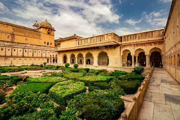 Enchanting Garden in Amer Fort Courtyard, Jaipur, Rajasthan