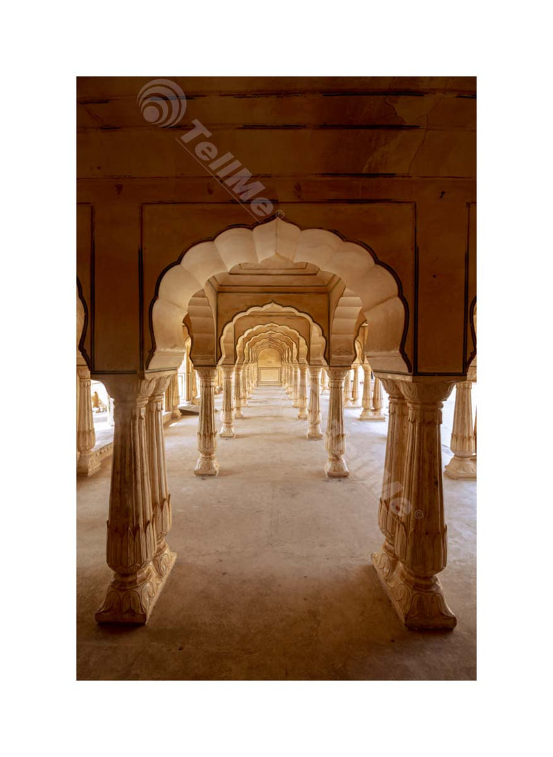 Exquisite Arches and Pillar Artwork Within the Walls of Amer Fort in Jaipur, Rajasthan