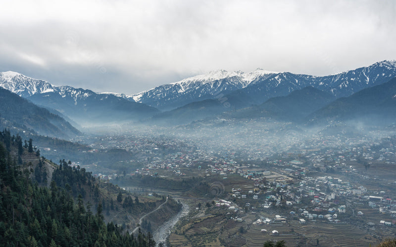 Early morning aerial view of Bhaderwah, Jammu in India