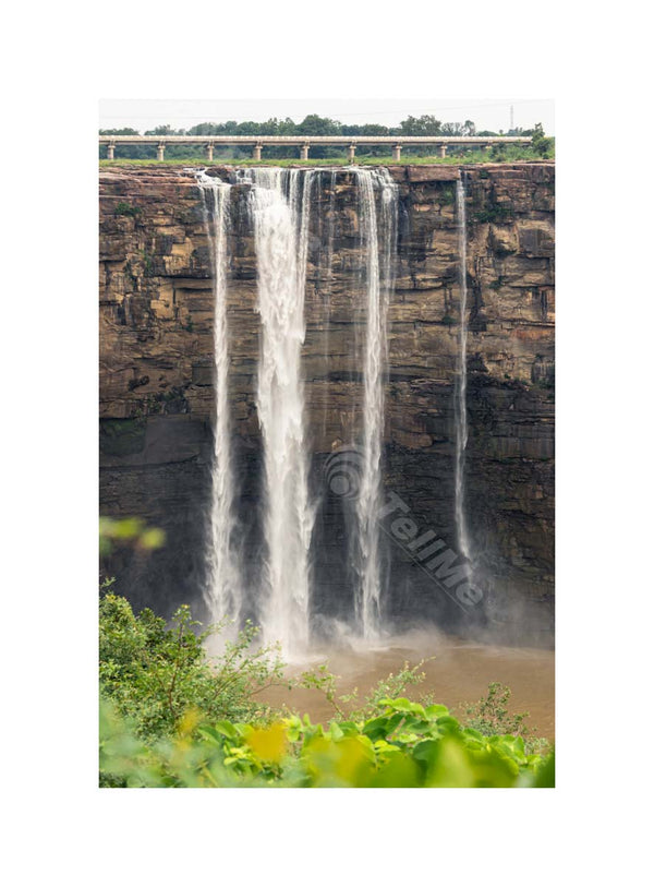 Scenic View of Chachai Waterfall in Rewa, Madhya Pradesh with Highway in Background