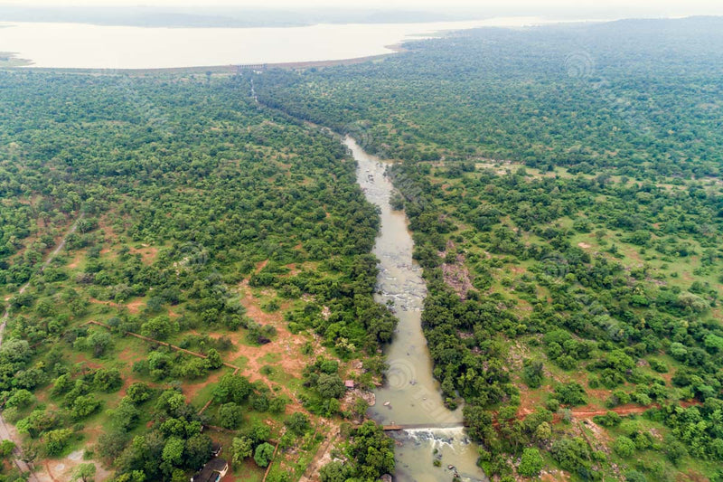 Drone View of Water Streaming through the River in Chandraprabha Wildlife Sanctuary, Banaras, Uttar Pradesh
