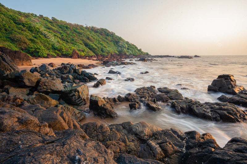 Waves Crashing on Cliffs at Cola Beach, Goa