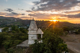 Scenic sunset view of hindu temple