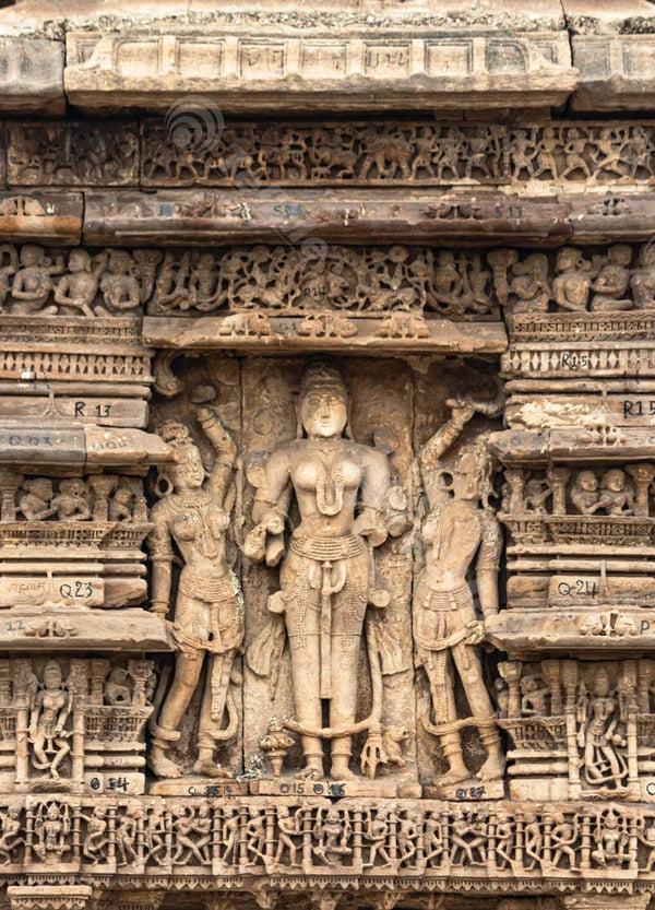 Close up view of the Intricate Carvings that Adorn the Hira Gate Panel at Dabhoi Fort, Vadodara, Gujarat