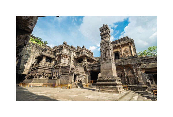 Kailasa Temple at Ellora Caves: A Side View of the World's Largest Monolithic Structure Carved from a Single Rock in Maharashtra