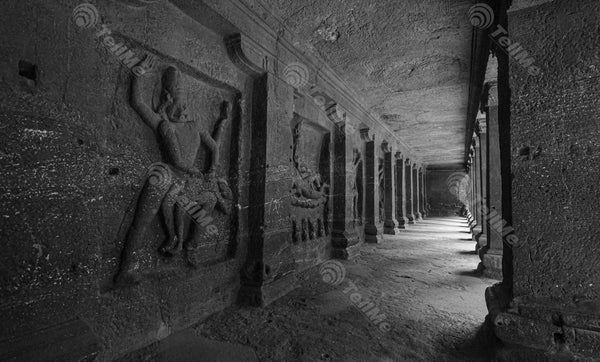 Stone Carving of Lord Vishnu's Incarnation, Ugra Narasimha, Slaying Hiranyakashipu at Ellora Cave's Kailasa Temple Passages