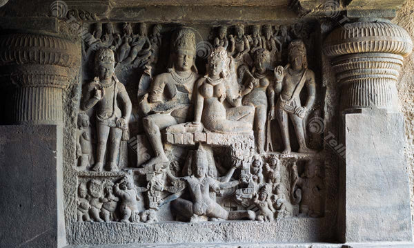 Divine Hindu temple art in Ellora Caves' Dhumar Lena (Cave 29), Aurangabad, Maharashtra