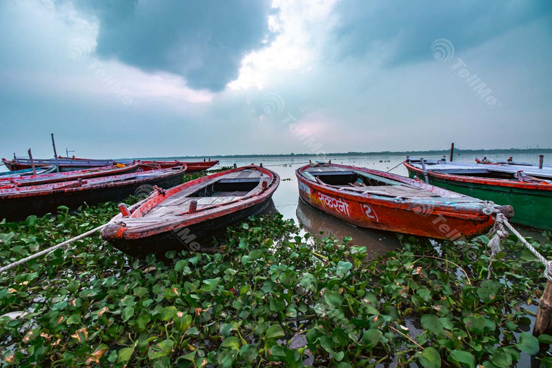 Docking Boats at Assi Ghat in Varanasi (Banaras), Uttar Pradesh