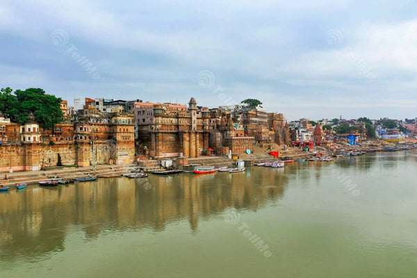 Varanasi Mosaic: Assi Ghat and the Vibrant Blend of Ghats, Temples, Houses, Boats, and Colorful Environment in Uttar Pradesh