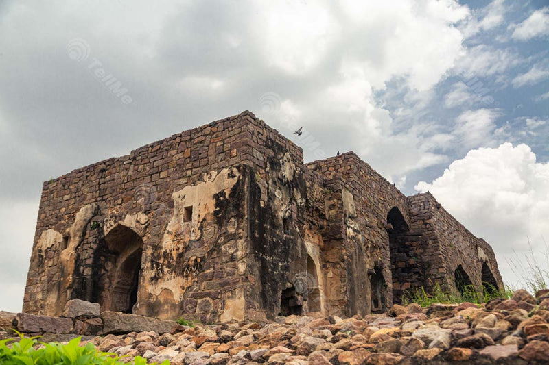 Pigeons Gather at Ancient Ruins of Golconda Fort in Hyderabad, Telangana