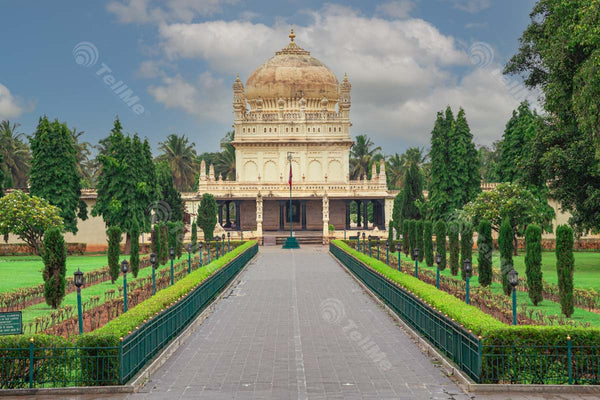 Enchanting Gumbaz: Tipu Sultan's Majestic Mausoleum Amidst Serene Gardens and Cloudy Skies