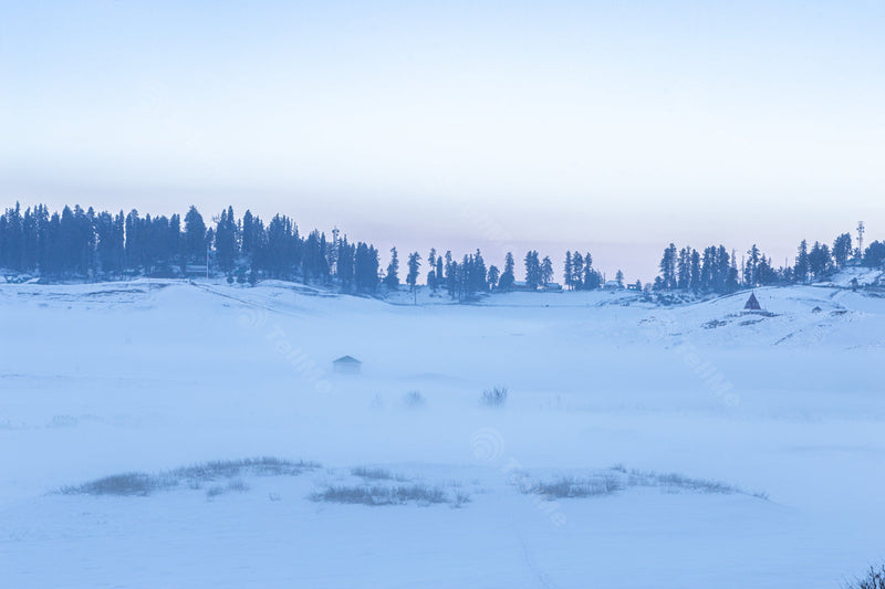 Gulmarg's Snowy Scenery from Afar in Kashmir, India