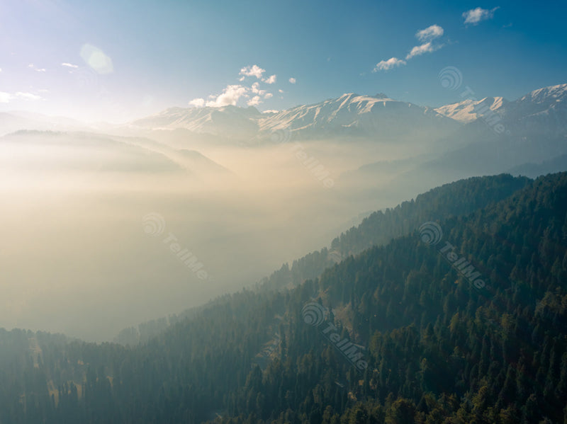 Foggy Aerial View of Mountains and Trees - Gulmarg in Kashmir, India