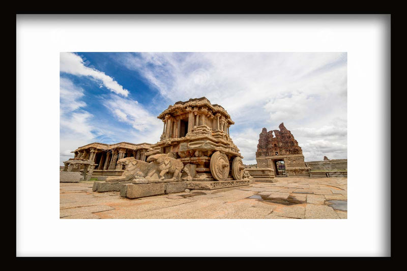 Hampi's Vijaya Vittala Temple: Stone Chariot and Cloudy Skies