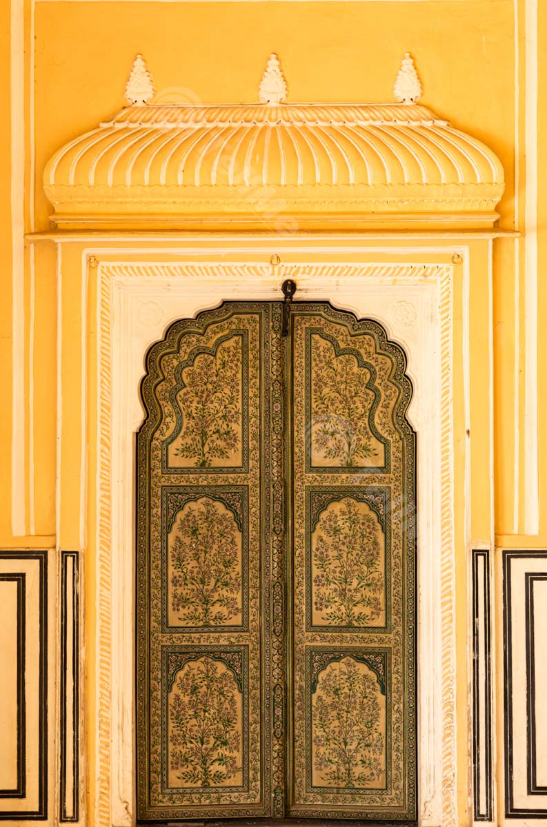 Hand-Painted Old Door at Hawa Mahal: The Palace of Winds in Jaipur, Rajasthan