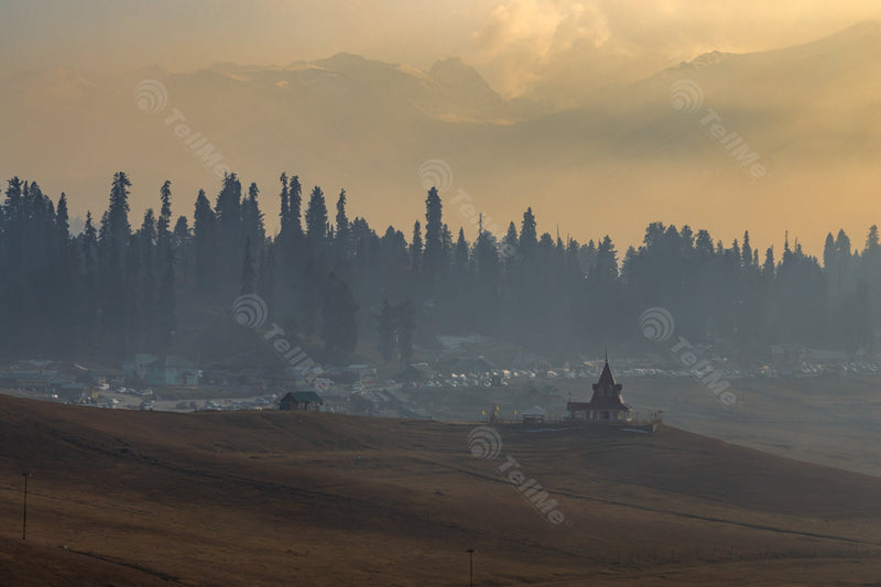 Beautiful view of the Mohinishwar temple, a major tourist attraction in Gulmarg, Kashmir, India