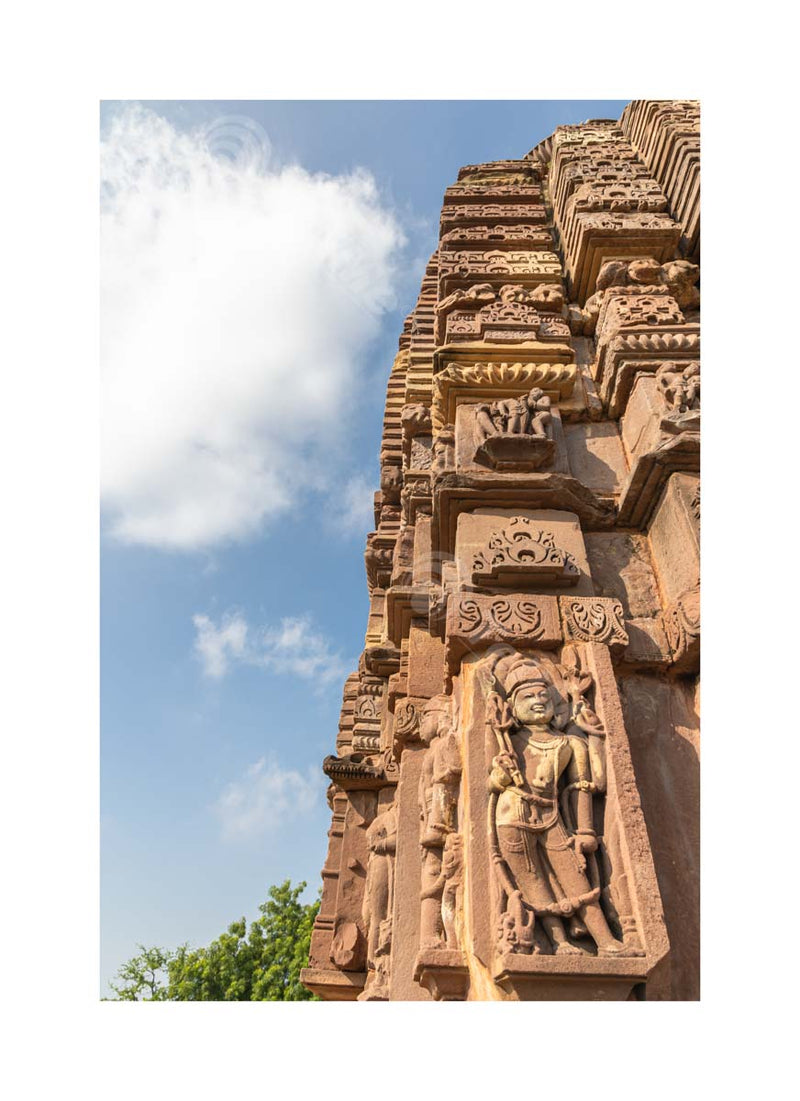 Detailed view of architectural stone carvings in a temple in Nohta, Madhya Pradesh