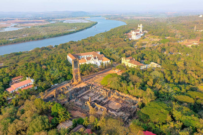 Bird's Eye View of the Tower of Church of St. Augustine: A UNESCO World Heritage Site in Old Goa (Velha Goa)
