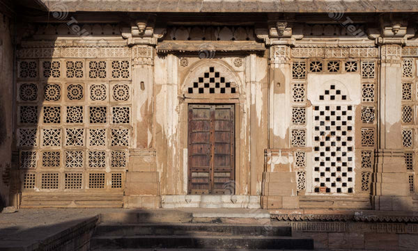 Intricate Lattice: Partial View of Sarkhej Roza Mosque and Tomb Complex, Ahmedabad, Gujarat