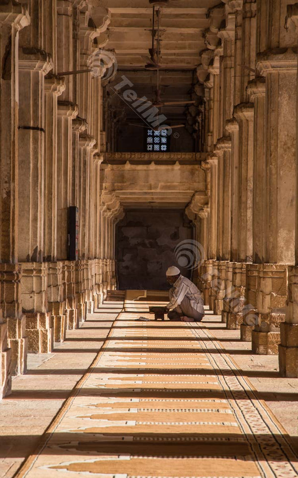 Man Performing Islamic Prayer at Sarkhej Roja in Ahmedabad, Gujarat