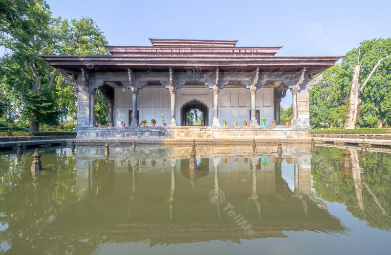 Tranquil Oasis: Shalimar Bagh or Mughal Garden with Calm Waters and Lush Surroundings in Srinagar, Kashmir