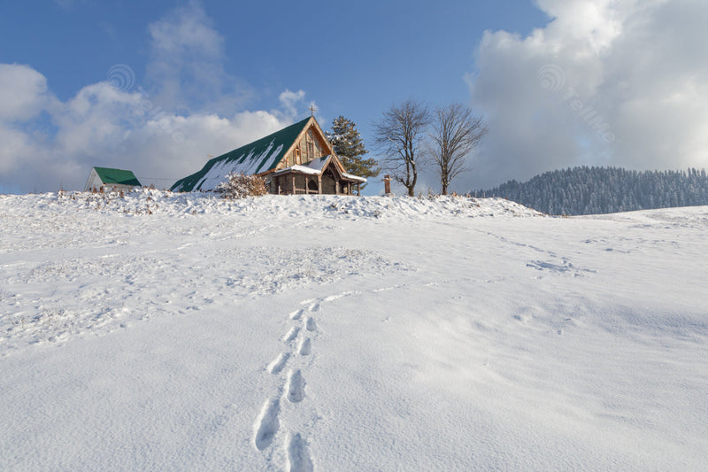 Snowshoe Trail in Gulmarg: Footprints from St Mary's Church, Kashmir in India
