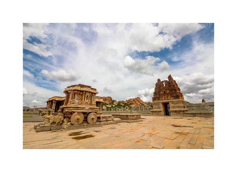 Vijaya Vittala Temple: Stone Chariot Amidst Cloudy Skies, Hampi, Karnataka