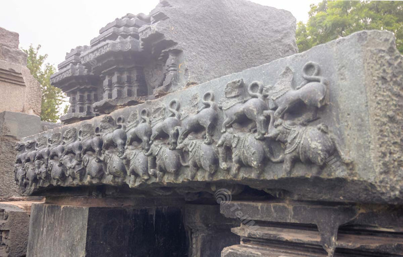 Elephant Carvings Adorn Ruins of Warangal Pillar at Warangal Fort in Telangana